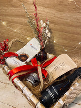 Load image into Gallery viewer, Christmas Hamper, includes pot plant, candles and wine, close up
